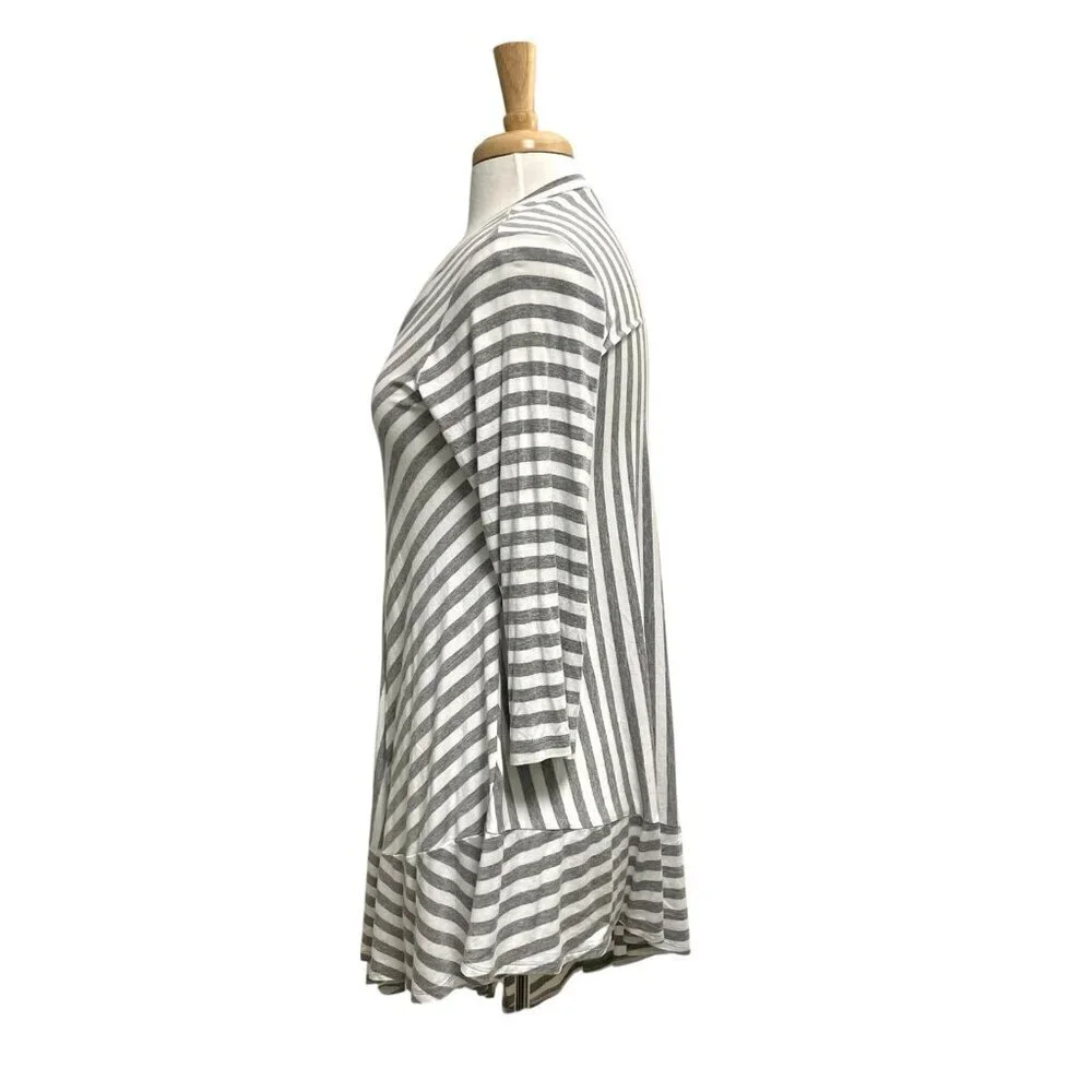 Comfy USA Striped Tunic Top Asymmetrical Jersey Knit Gray White size Medium